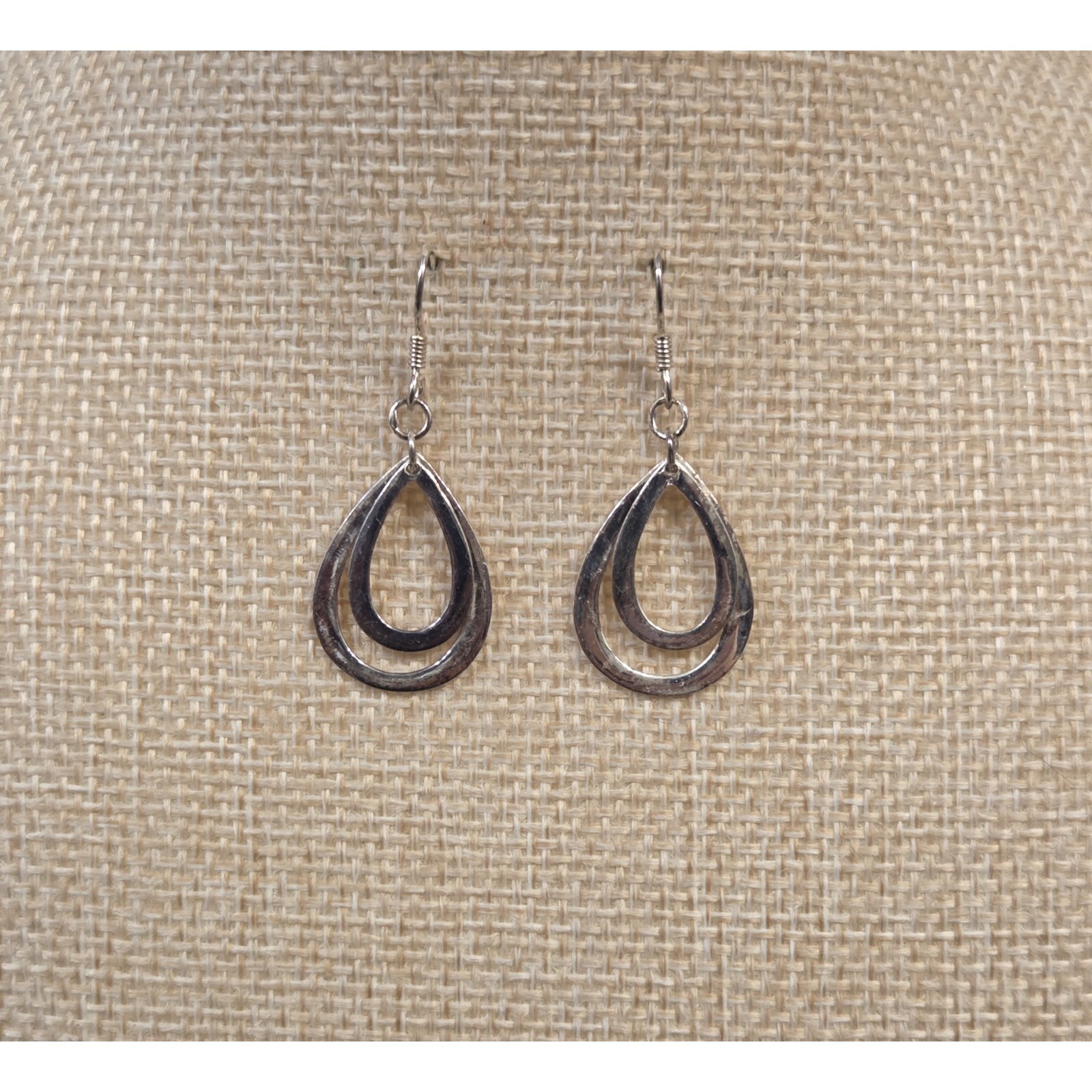 Vintage Sterling Silver Double Teardrop Hoop Dangle Earrings 925 18$